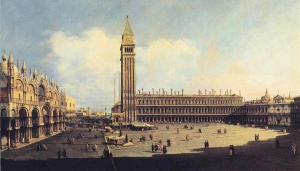St. Mark's Square From The Clock Tower Facing The Procuratie Nuove by Bernardo Bellotto
