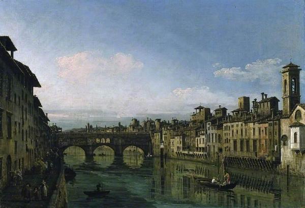 The Arno In Florence With The Ponte Vecchio by Bernardo Bellotto