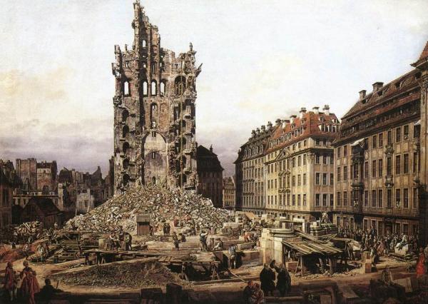 The Ruins Of The Old Kreuzkirche In Dresden by Bernardo Bellotto
