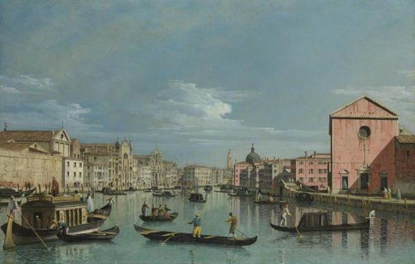 Upper Reaches Of The Grand Canal Facing Santa Croce by Bernardo Bellotto