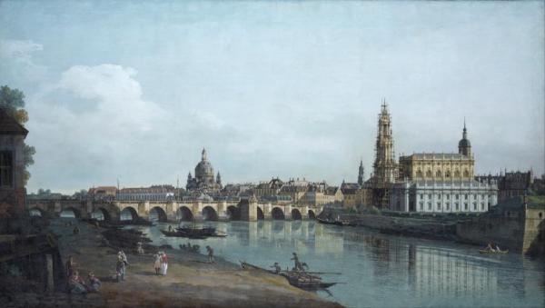 View Of Dresden From The Right Bank Of The Elbe With The Augustus Bridge by Bernardo Bellotto