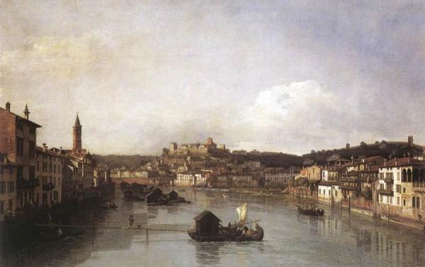View Of Verona And The River Adige From The Ponte Nuovo by Bernardo Bellotto