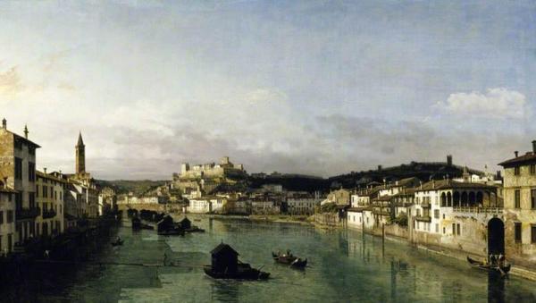 View Of Verona From The Ponte Nuovo by Bernardo Bellotto