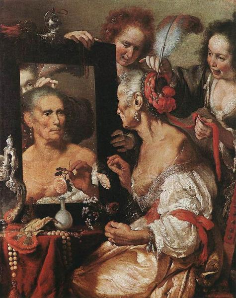 Old Woman At The Mirror by Bernardo Strozzi