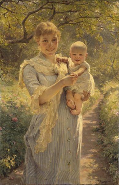 Young Mother With Her Child In The Garden by Bertha Wegmann