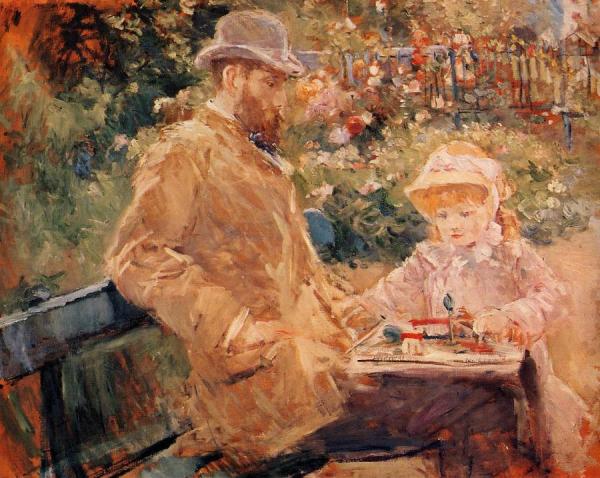 Eugene Manet And His Daughter At Bougival by Berthe Morisot