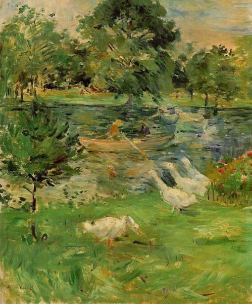 Girl In A Boat, With Geese by Berthe Morisot