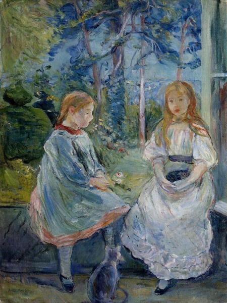 Little Girls At The Window (jeanne And Edma Bodeau) by Berthe Morisot