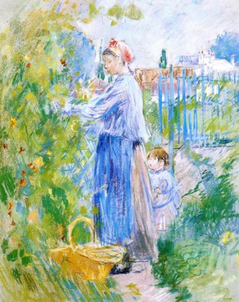 Mother And Child Picking Nasturtiums by Berthe Morisot