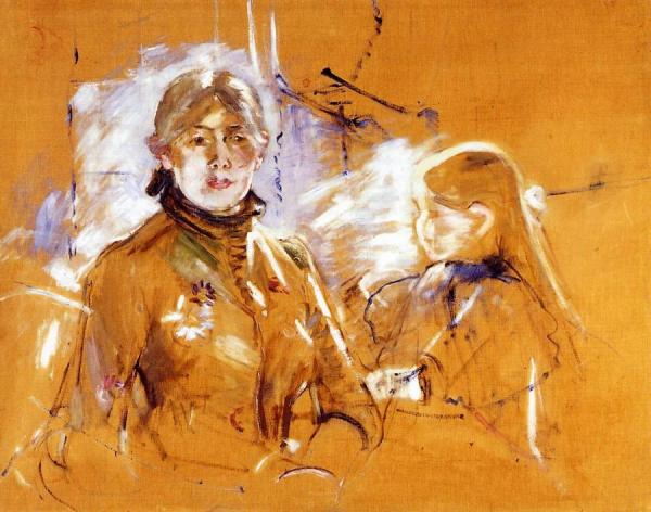 Portrait Of Berthe Morisot And Her Daughter by Berthe Morisot