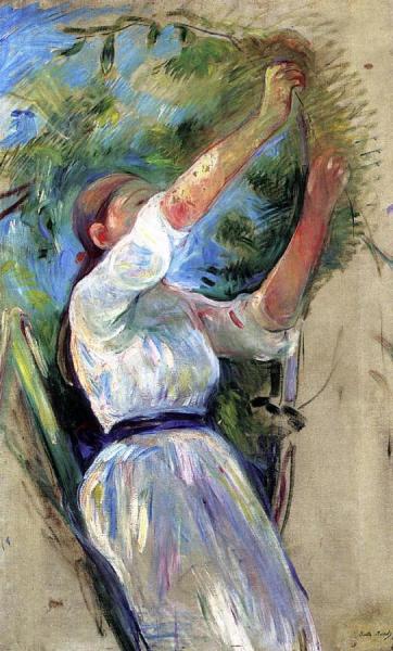 Young Girl Picking Cherries by Berthe Morisot Oil Painting Reproductions