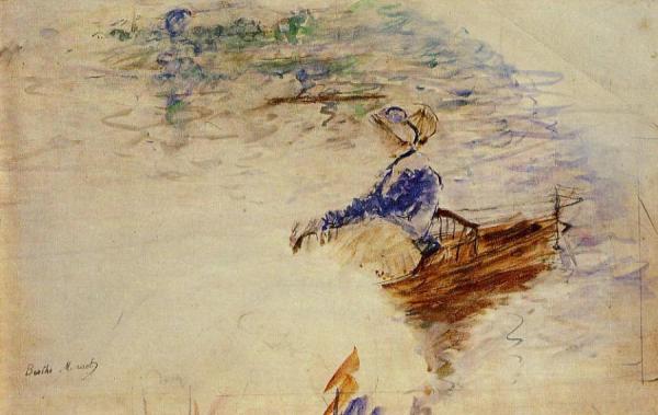 Young Woman In A Rowboat, Eventail by Berthe Morisot Oil Painting Reproductions