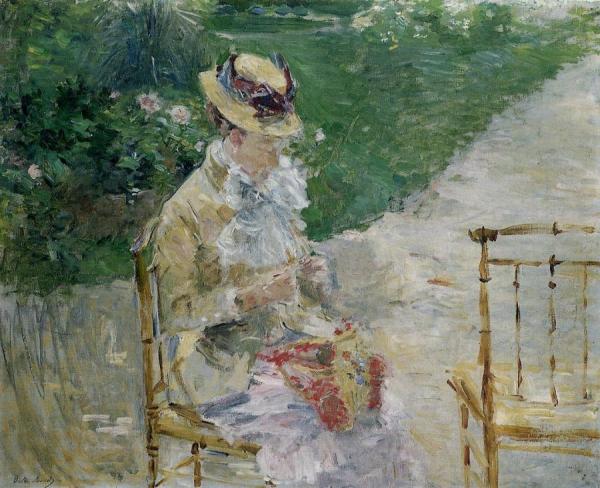 Young Woman Sewing In The Garden by Berthe Morisot Oil Painting Reproductions