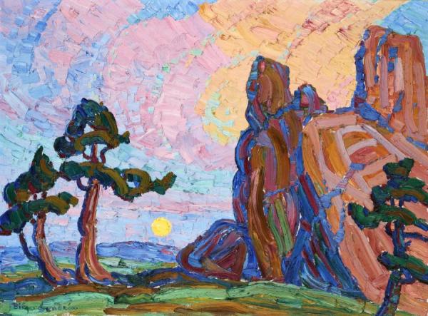 Birger Sandzen Moonrise Among The Red Rocks