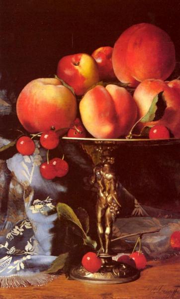 A Still Life With Peaches, Plums And Cherries by Blaise Alexandre Desgoffe