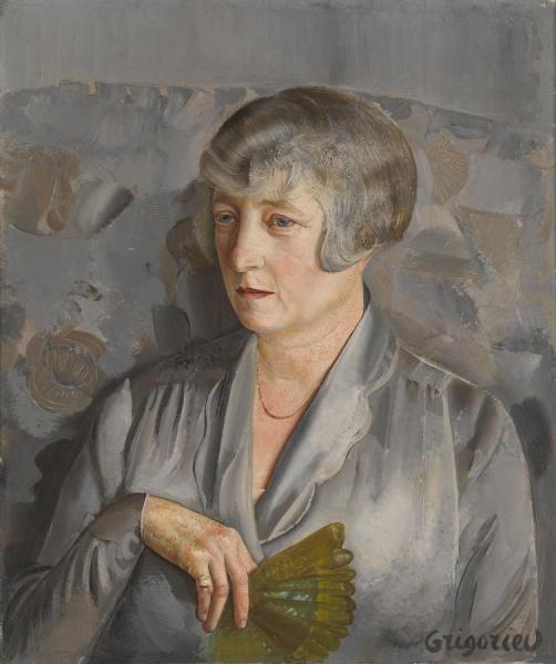 Portrait Of Madame Barthelemy With A Green Fan by Boris Grigoriev