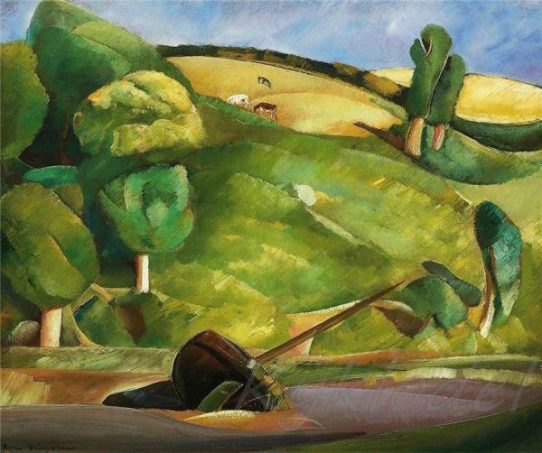 Sailing Boat In A Cubist Landscape by Boris Grigoriev