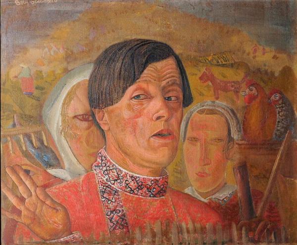 Self-portrait With Rooster And Hen by Boris Grigoriev