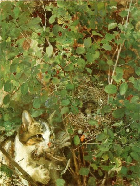 Cat Hunting Birds by Bruno Liljefors Oil Painting Reproductions