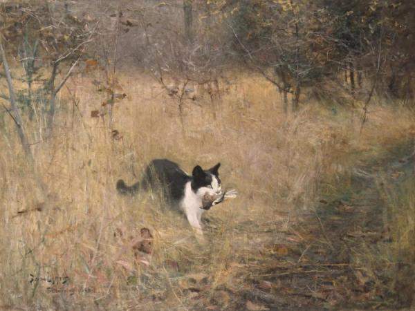 Cat Hunting Birds by Bruno Liljefors Oil Painting Reproductions