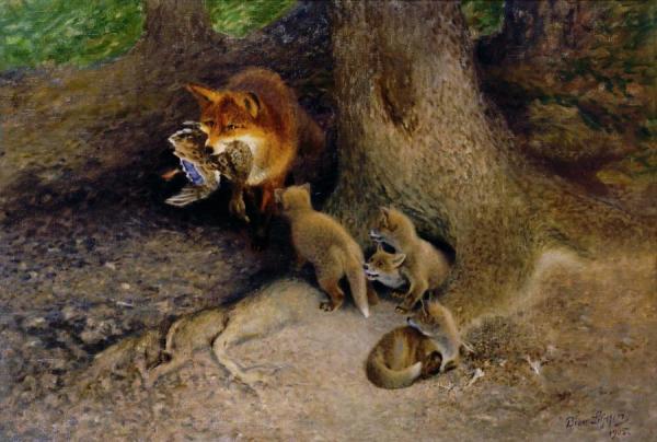 Bruno Liljefors Family Of Foxes By Their Den