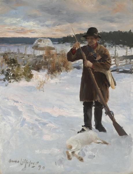 Bruno Liljefors VÄrdshusarn,peasant Hunter In Winter Landscape