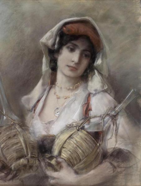 Portrait Of A Woman From The Alban Hills With Two Bottles Of Chianti by Bruno Piglhein