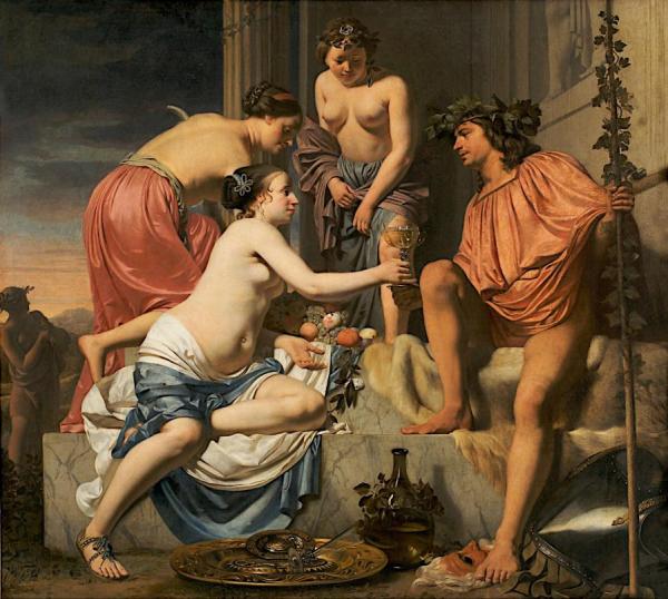 Caesar Van Everdingen Nymphs Offering The Young Bacchus Wine, Fruit And Flowers