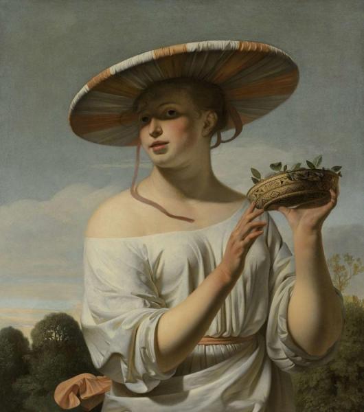 Young Woman With A Large Hat by Caesar Van Everdingen Oil Painting Reproductions