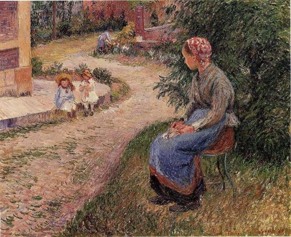 A Servant Seated In The Garden At Eragny by Camille Pissarro