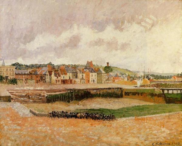 Afternoon, The Dunquesne Basin, Dieppe, Low Tide by Camille Pissarro