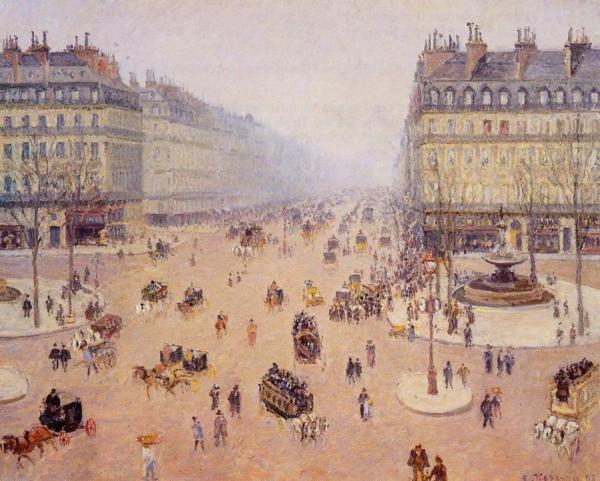 Avenue De L'opera, Place Du Theatre Francais: Misty Weather by Camille Pissarro