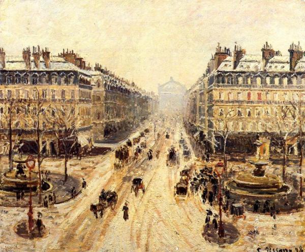 Avenue De L'opera: Snow Effect by Camille Pissarro Oil Painting Reproductions