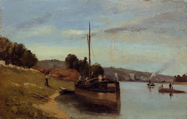 Barges At La Roche Guyon by Camille Pissarro Oil Painting Reproductions