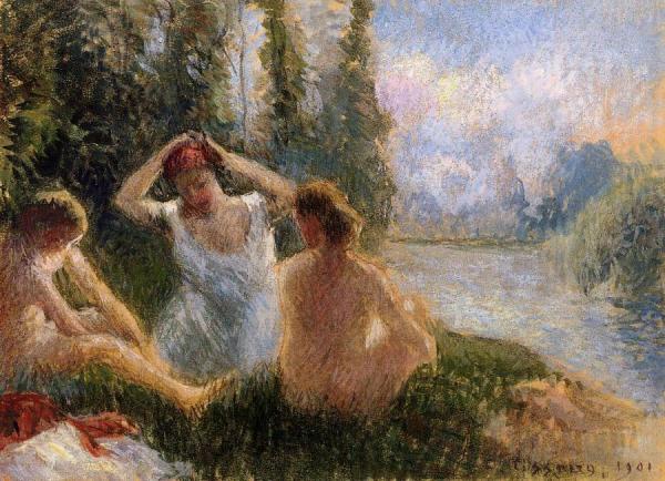 Bathers Seated On The Banks Of A River by Camille Pissarro