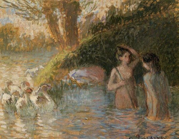 Bathing Goose Maidens by Camille Pissarro