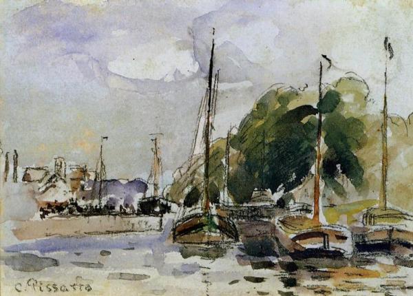 Boats At Dock by Camille Pissarro Oil Painting Reproductions