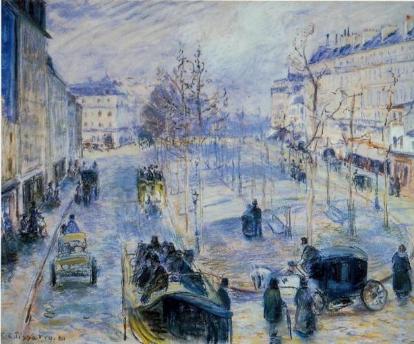 Boulevard De Clichy, Winter, Sunlight Effect by Camille Pissarro