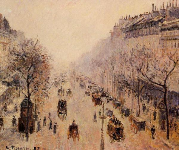 Boulevard Montmartre: Morning, Sunlight And Mist by Camille Pissarro Oil Painting Reproductions