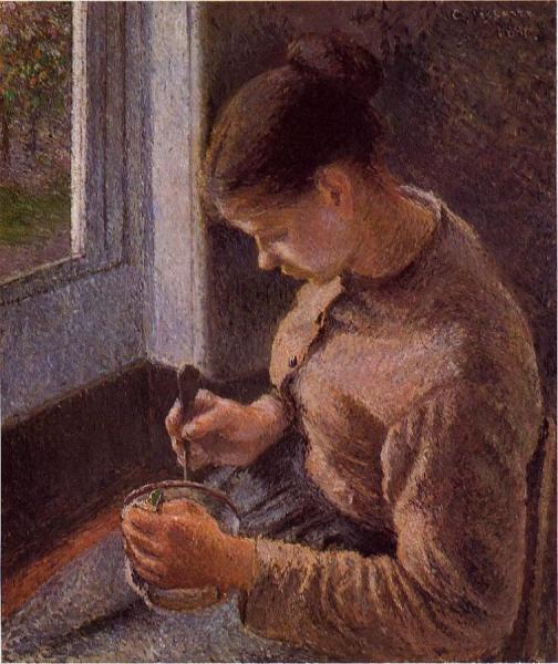 Breakfast, Young Peasant Woman Taking Her Coffee by Camille Pissarro