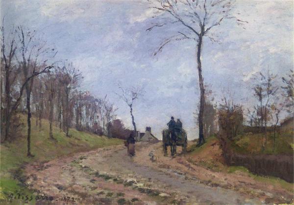 Carriage On A Road In Louveciennes In Winter by Camille Pissarro