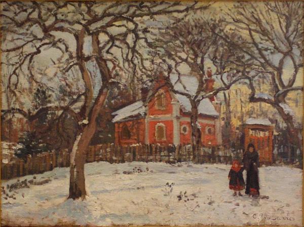 Chestnut Trees At Louveciennes In Winter by Camille Pissarro