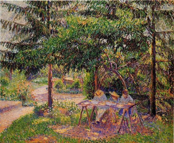 Children In A Garden At Eragny by Camille Pissarro