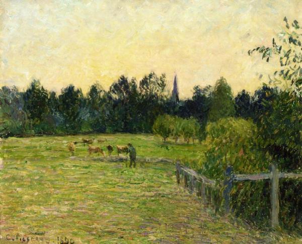 Cowherd In A Field At Eragny by Camille Pissarro Oil Painting Reproductions