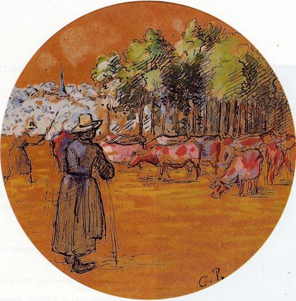 Cowherds, Bazincourt by Camille Pissarro