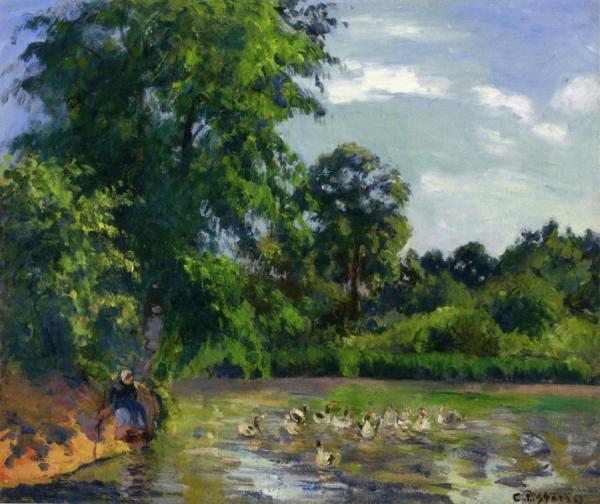 Ducks On The Pond At Montfoucault by Camille Pissarro Oil Painting Reproductions