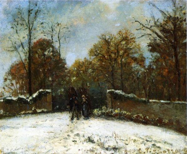 Entering The Forest Of Marly (snow Effect) by Camille Pissarro