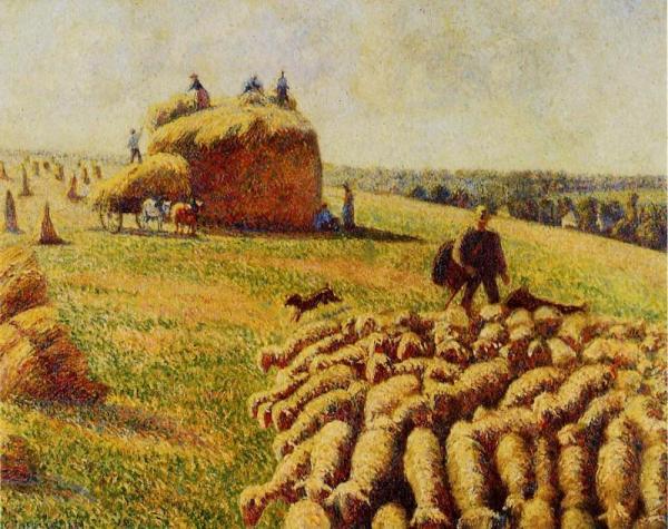 Flock Of Sheep In A Field After The Harvest by Camille Pissarro