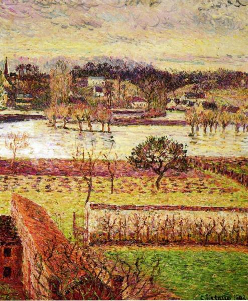 Flood, Twilight Effect, Eragny by Camille Pissarro