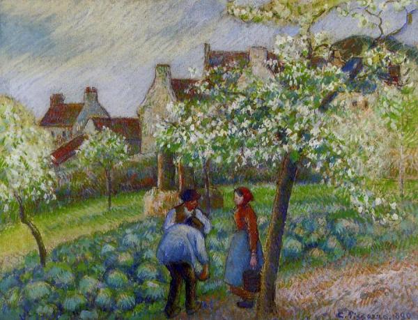 Flowering Plum Trees by Camille Pissarro